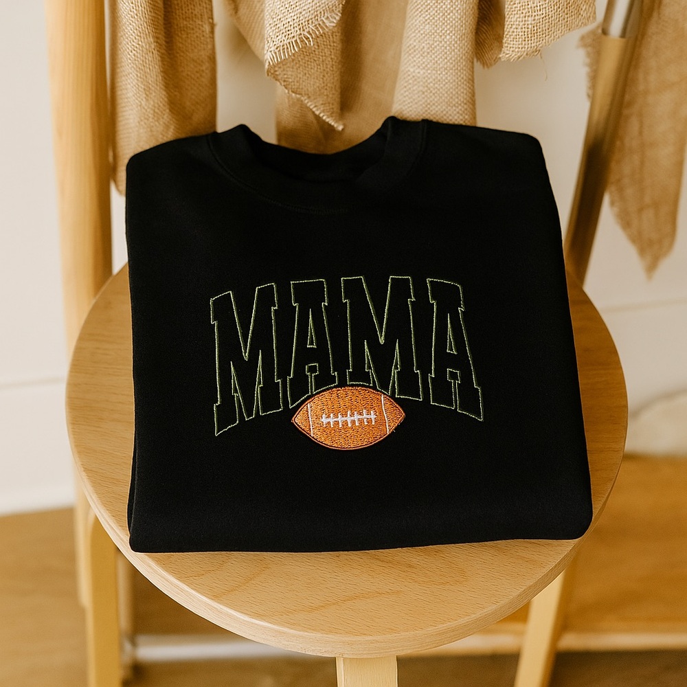 Black 'MAMA' Sweatshirt with Football Design